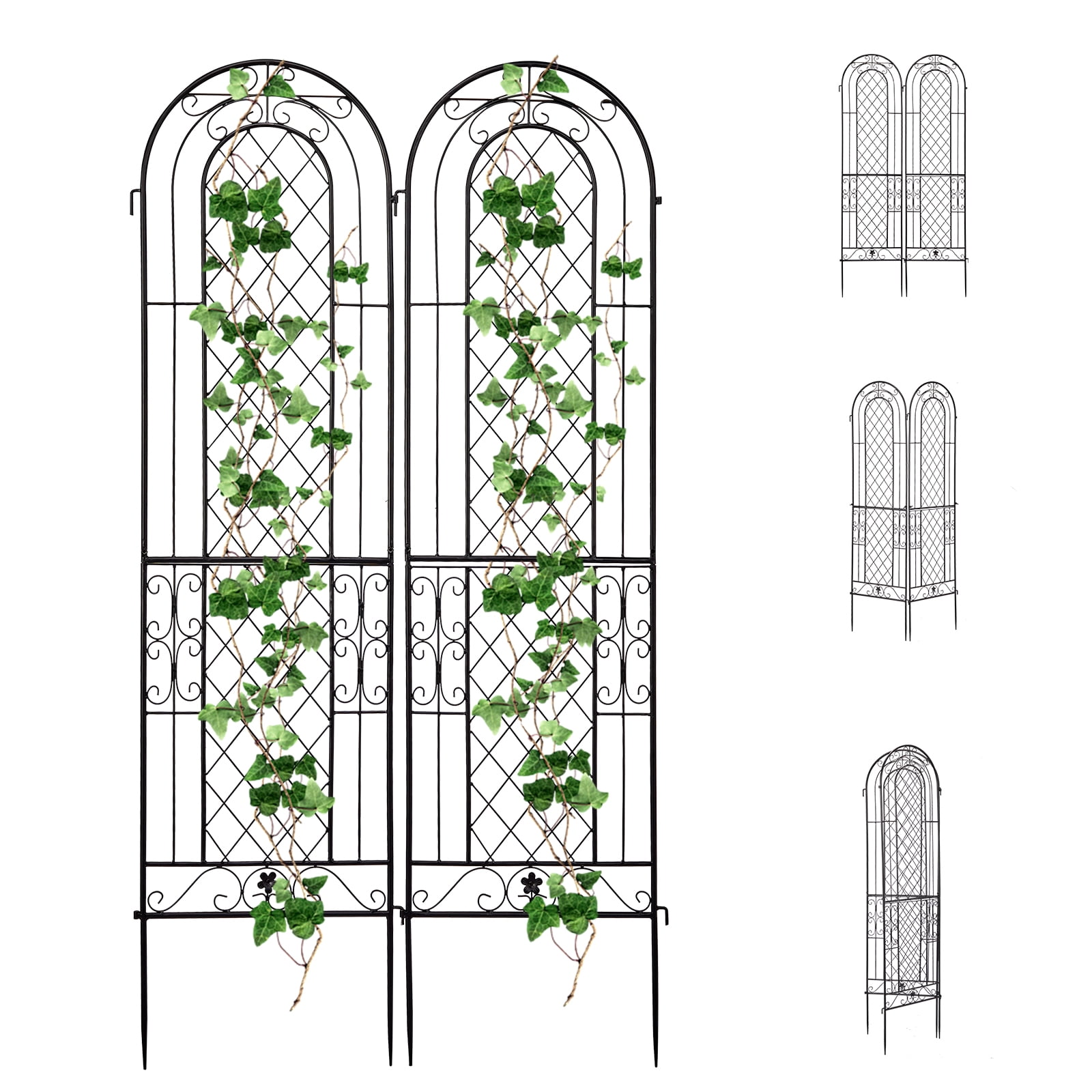 Xilee 2 Pack 16 x61 in Durable Garden Trellis for Climbing Plants,Wire Lattice Grid Panel for Climbing Plants Outdoor Roses Vine Cucumbers Vegetables Flower Support Black