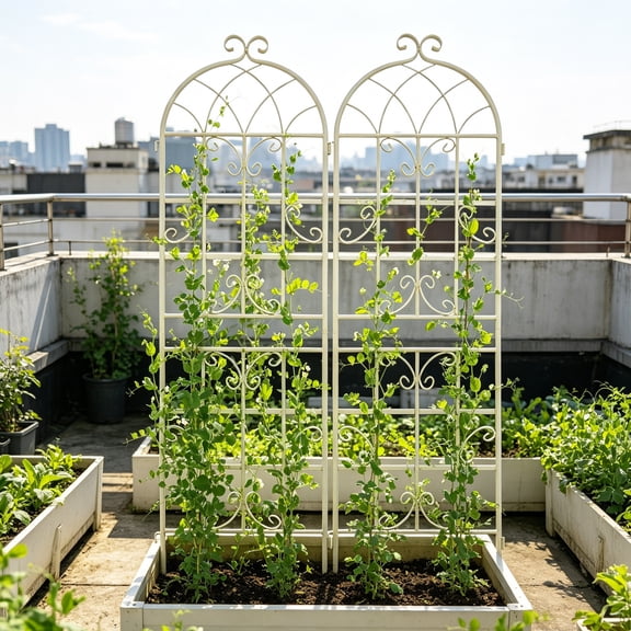 Xilee 2 Pcs 70 x 19.7 Inch Metal Garden Trellis for Climbing Plants Outdoor,Perfect for Climbing Roses, Clematis, Honeysuckle, Cucumbers, Pole Beans, Grape Vines and Flowering & Vines,White
