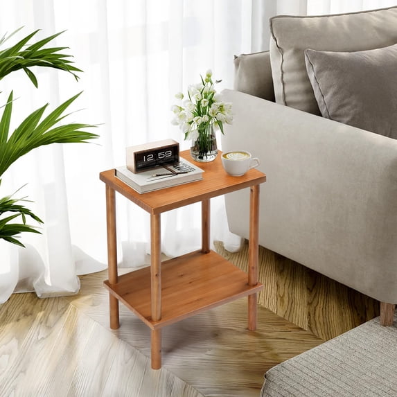 Xilee 2 Tier End Table, Small Side Table with Solid Wood Legs,Outdoor Side Table with Storage Shelf Narrow Nightstand Bedside Table for Small Spaces, Bedroom, Living Room, Farmhouse, No-Tool Assembly