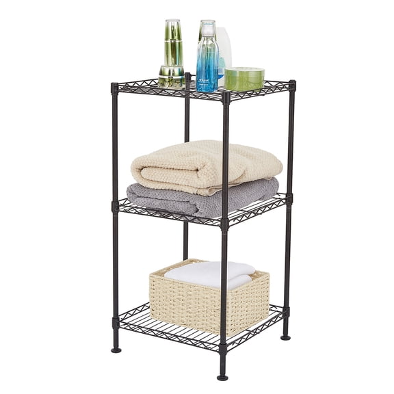 Xilee 3-Shelf Adjustable Heavy Duty Storage Shelves,13.78 x 13.78 x 27.56 Metal Organizer Wire Rack for Laundry Bathroom Kitchen Pantry Closet Garage Shelving Black