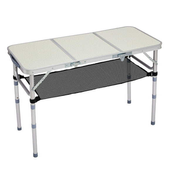 Xilee  3 ft Folding Table, Folding Camping Table with Storage Net,Aluminum Folding Table with 3 Adjustable Height Max 23.63 Inch Picnic Table Portable Table for Outdoor Backyard BBQ, Sliver