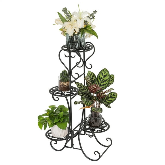 Xilee 4 Tier Black Tall Outdoor Plant stands for Patio, Flower Metal Plant Pot Stand Decoration for Indoor Outdoor Garden Black