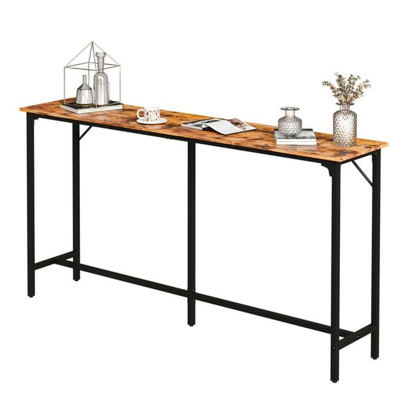 Xilee 71 Inch High Top Bar Table,Sturdy Metal Frame High Top Pub Table,Rectangular Hightop Bar Pub, for Kitchen, Living Room, Entryway, Rustic Brown and Black