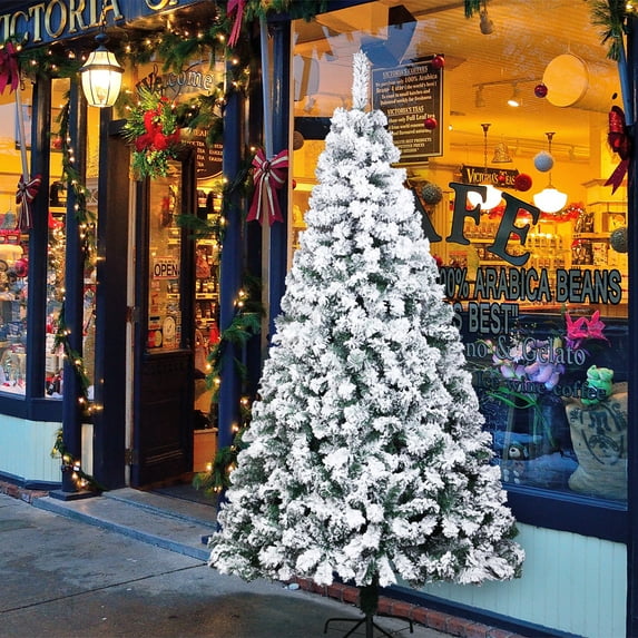 Xilee 8 ft Snow Flocked Artificial Christmas Tree with 1300 Tips ,Christmas Tree with Premium PVC Branches, Realistic Snowy Look, Sturdy Metal Stand, Indoor Fake Snow Xmas Tree for Home Office Shops
