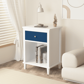 Xilee Basic Nightstand,26.77''H Wooden Nightstand with One Drawer One Shelf ,Sturdy Support Legs, Easy to Clean,Navy+Golden handle
