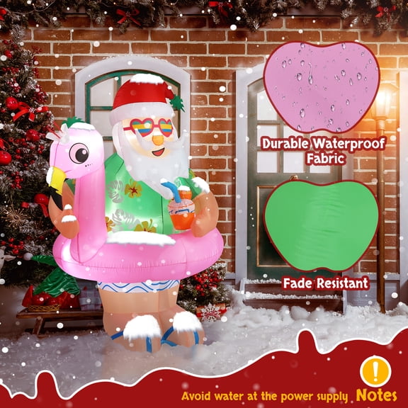 Xilee Christmas Inflatable Santa Claus Outdoor Decorations 6ft Giant Blow Up Hawaiian Santa Inflatables,Built-in LED Lights Inflatable Beach Santa Broke Out from Window Indoor Outdoor Yard Lawn Garde