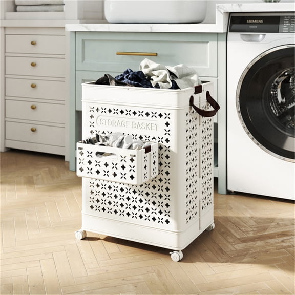 Xilee Collapsible Laundry Baskets with Wheels,20 Gallon Foldable Laundry Hamper with Mini Hanging Basket Dirty Clothes Hamper for Bathroom, Bedroom, Dorm Room&Laundry Room