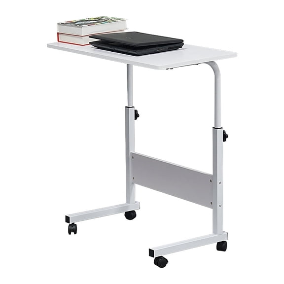 Xilee Desk Adjustable Height,Rolling Computer Desk Removable E1 15MM Chipboard & Steel Side Table with Baffle White L