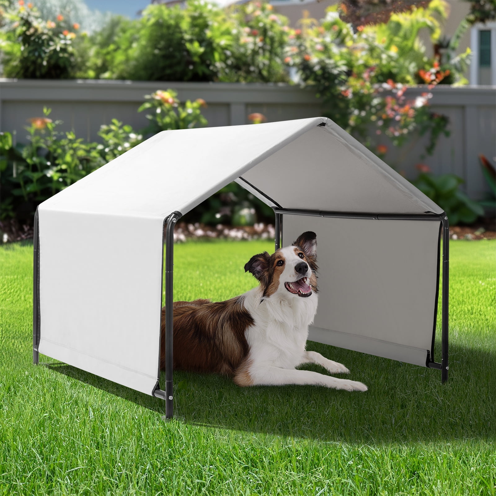 Xilee Dog Shade Shelter Outside 4'x4'x3' Tent for Large Medium Dogs, Outdoor Sun Rain Canopy Pet House, Waterproof Pet Canopy Shelter for Small Animals with Ground Nails,Gray
