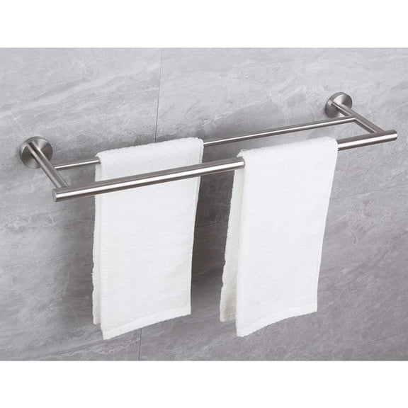 Xilee Double Towel Bar,24 Inch Double Towel Racks for Bathroom Stainless Steel Towel Bar Brushed Nickel, Includes Wall Mounting Hardware, Brushed Nickel