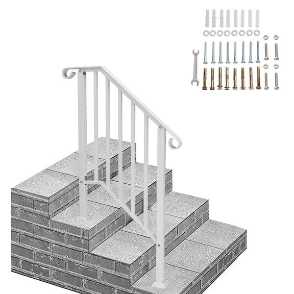 Xilee Handrails for Outdoor Steps, 2-3 Step Stair Hand Rail Kit, Transitional Handrail with Installation Kit, White