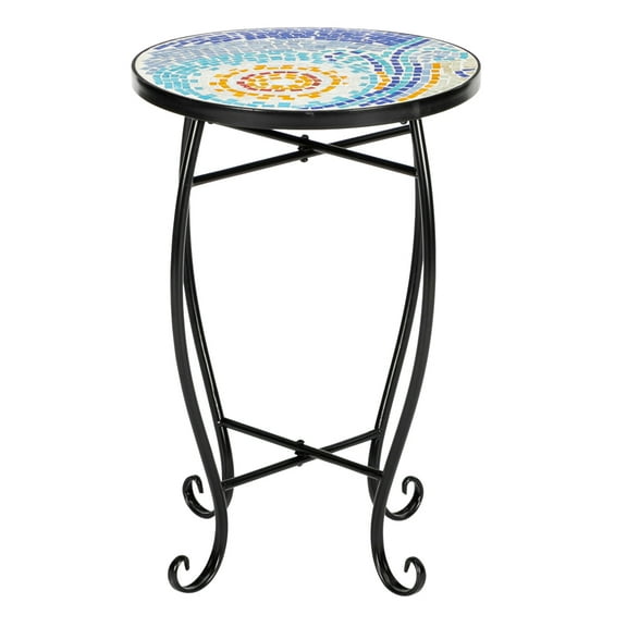 Xilee Mosaic Outdoor Side Table - Small Patio Table Coffee Outside Accent Tables,Small Patio Table, Foldable Metal Plant Stand for Garden, Balcony, Porch & Camping