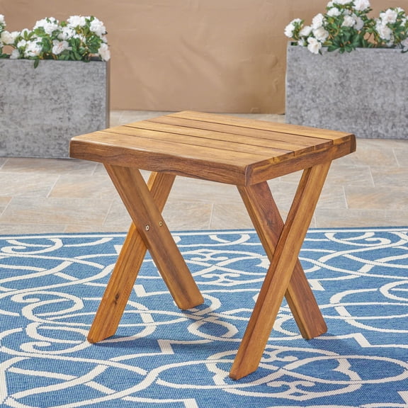 Xilee Outdoor Acacia Wood Side Table Sandblast Finished Acacia Wood Table Perfect for Camping & Outdoor Entertaining - Ideal for Backyard, Front Porch Sandblast Teak Finish