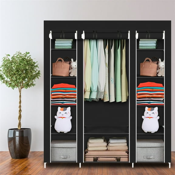 Xilee Portable Closet, 69 Inch Wide Wardrobe Closet for Hanging Clothes, 19mm Metal Pipe, Free Standing Closet for BedroomSturdy Clothes Rack with Cover,Extra Strong and Durable Black