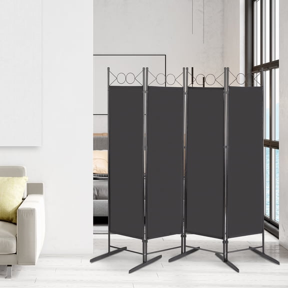 Xilee Room Divider 4 Panels 6FT Room Divider Wall Folding Privacy Screens with Steel Frame Freestanding,Folding Privacy Divider Freestanding Partition for Home Office Bedroom (Black)