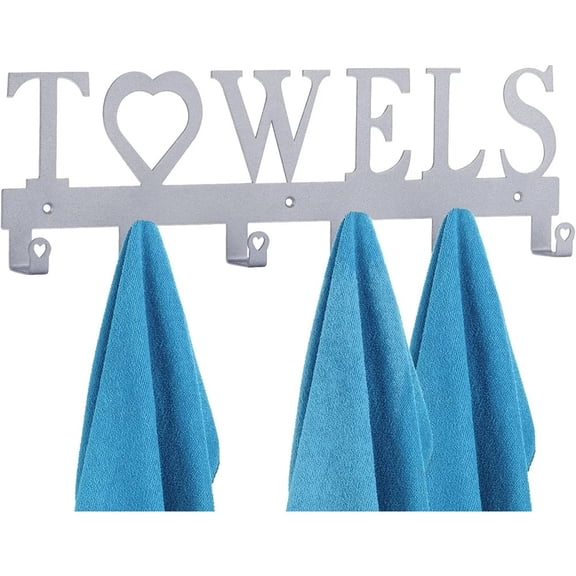 Xilee  Towel Rack, Towel Racks for Bathroom Wall Mounted, 6 Hooks and Decorative Towel Cutout Design, Wall Hanging Bathroom, Kitchen Laundry Room Hand Towel Hooks