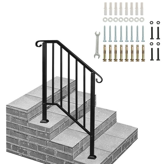Xilee Updated Handrails for Outdoor Steps,Stair Handrail Fits 2 to 3 Steps,Wrought Iron Hand Rail Stair Railing Kit for Concrete Steps