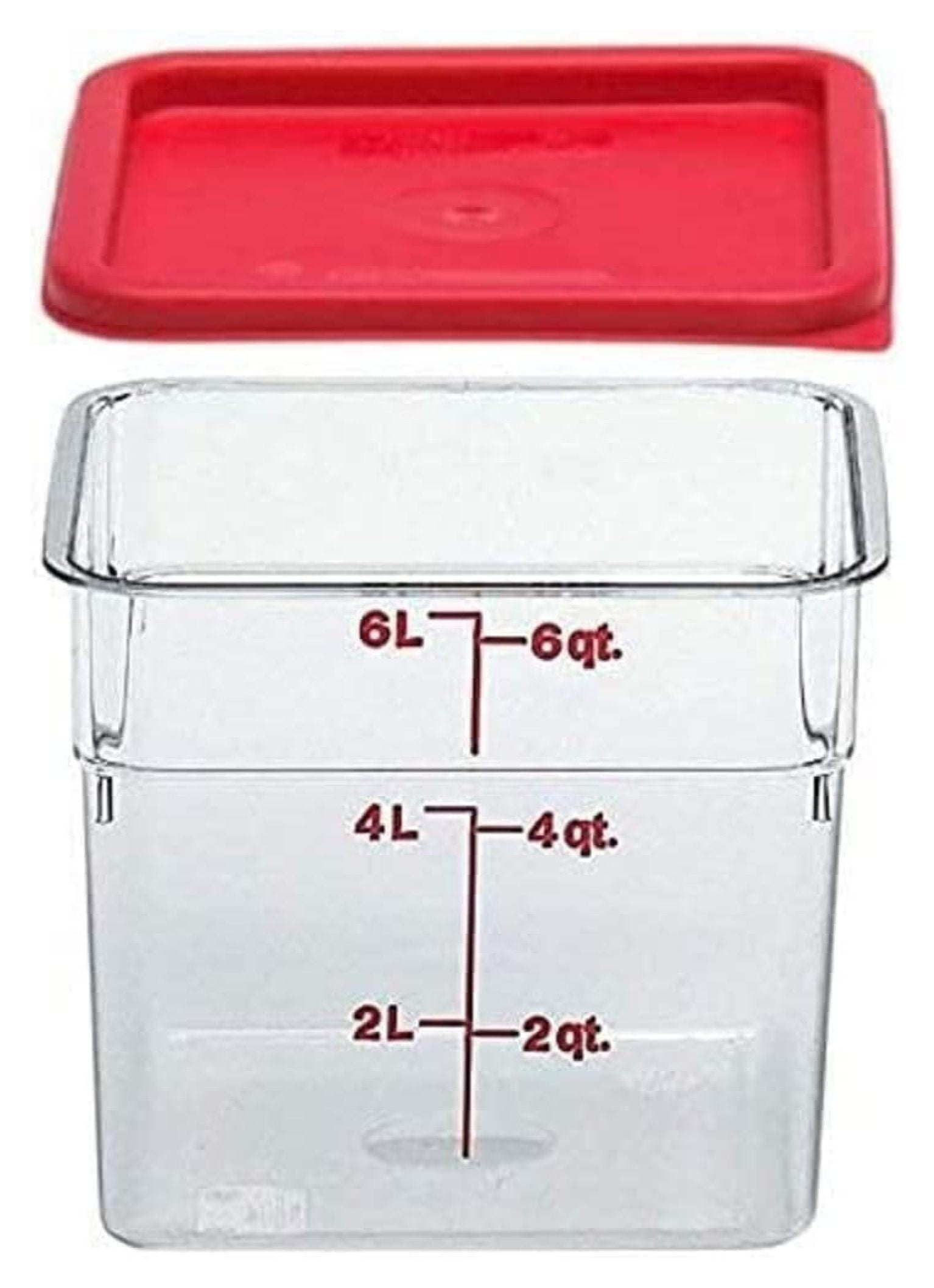Clear Rectangular 6-Quart Plastic Food Storage Container with Red Lid