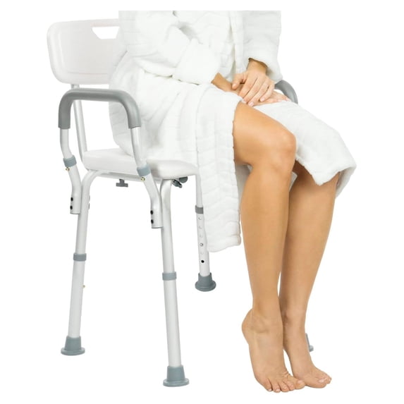 XilhXLy Shower Chair with Arms & Back - Small, Narrow, Medical, Universal Bath Tub Transfer Bench - Safe Adjustable Handicap Stool for Inside Bathtub, Bathroom - Rotating Safety Sliding