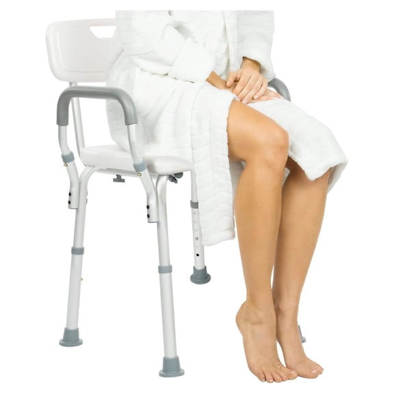 XilhXLy Shower Chair with Arms & Back - Small, Narrow, Medical, Universal Bath Tub Transfer Bench - Safe Adjustable Handicap Stool for Inside Bathtub, Bathroom - Rotating Safety Sliding