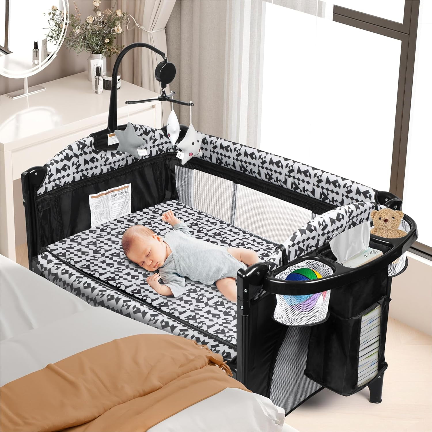 Xilingol 5in1 Baby Bedside Sleeper, Baby Pack and Play with Changing Table, Portable