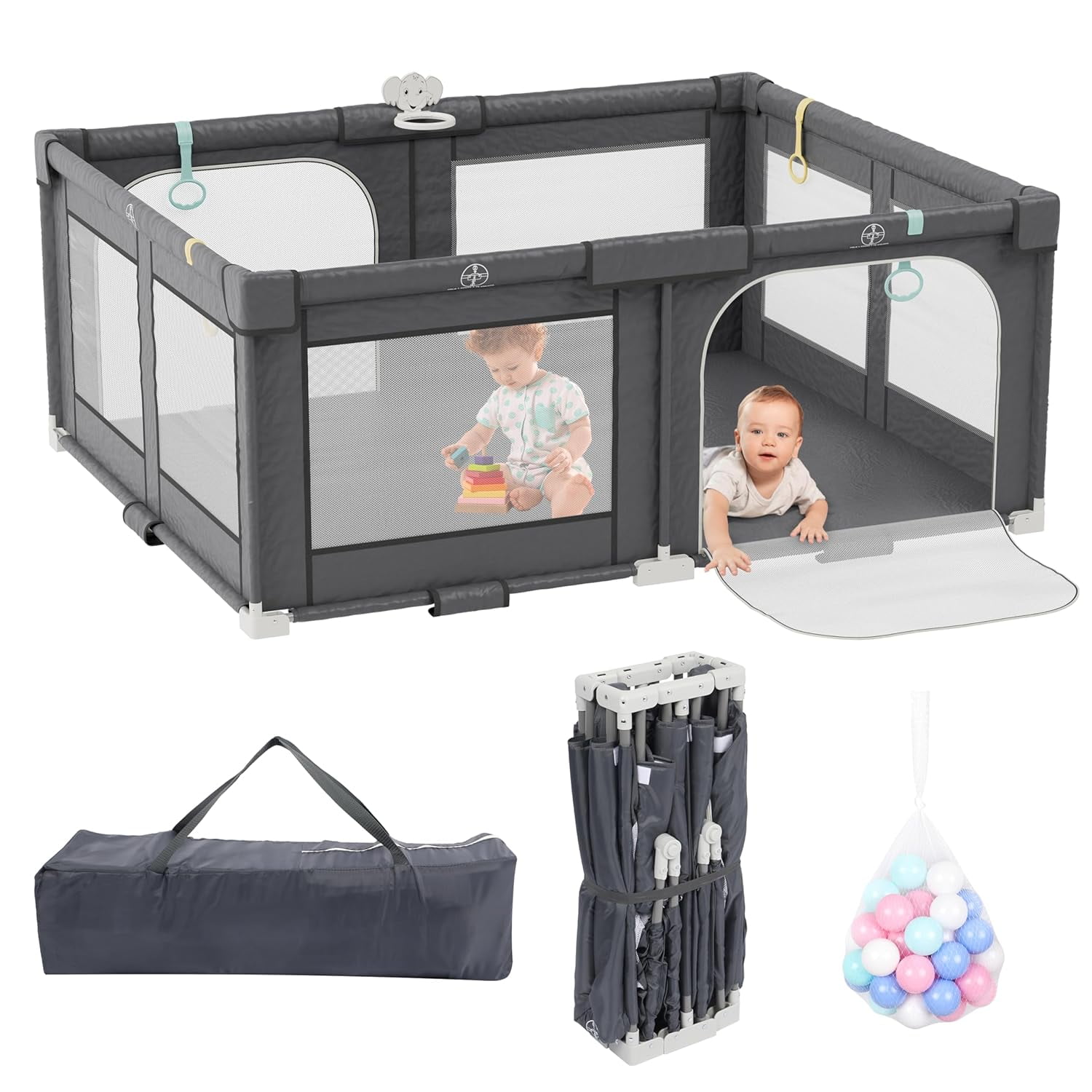 その他 KATOJI PLAYPEN Amazon.com : Kidzone Grey - White Baby Interactive Playpen 8