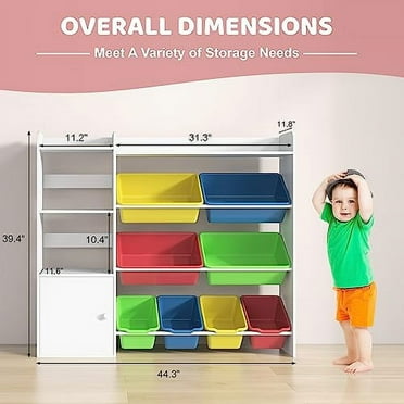 Xilingol Kids Toy Storage Organizer, 4-Tier Toy Organizers W/8 Removable Storage Bins, Kids Bookshelf and Toy Storage for Study Room, Bedroom, Kids Room, Classroom, Nursery