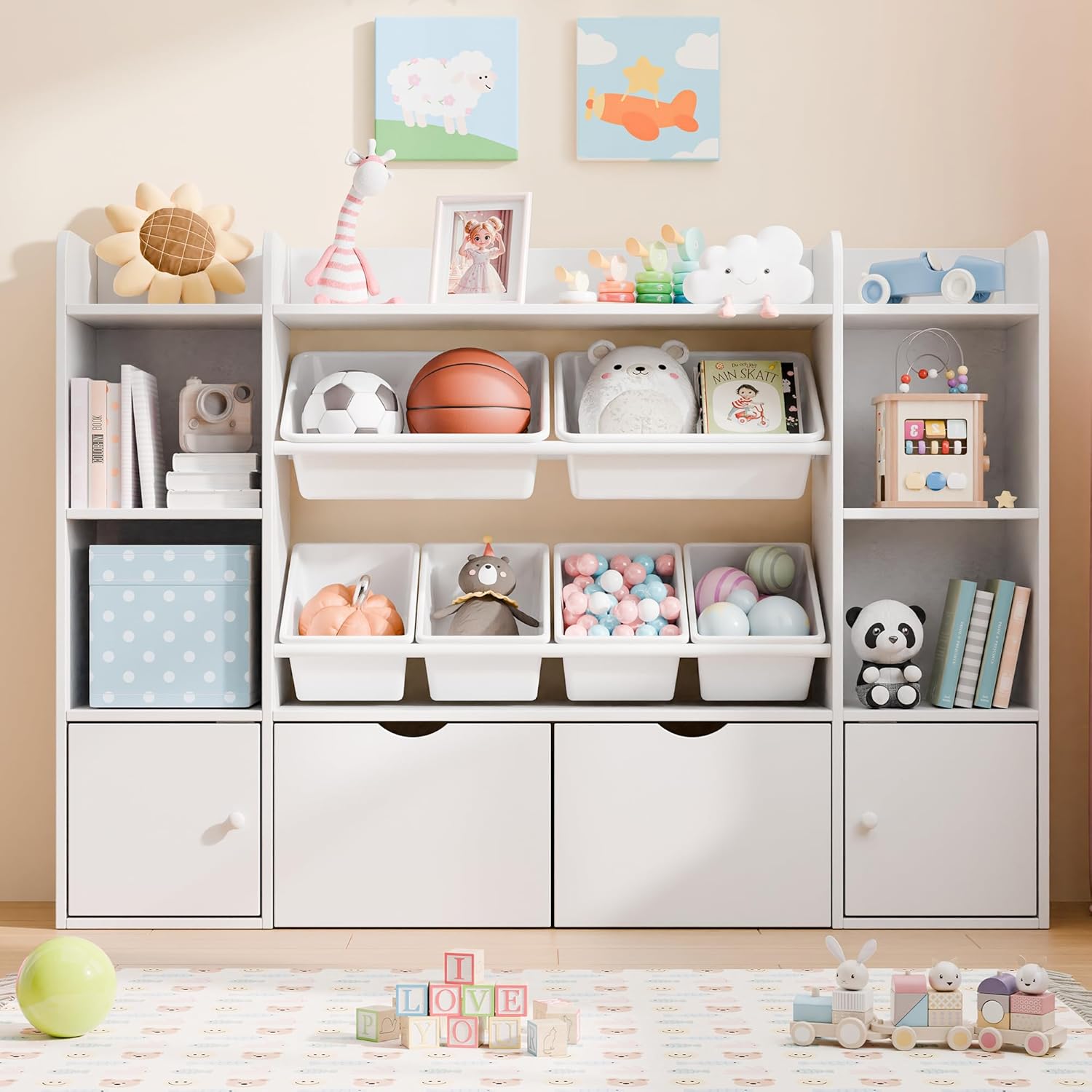 Xilingol Toy Storage Organizer W/6 Removable Toy Bins, 4-Tier Toy ...