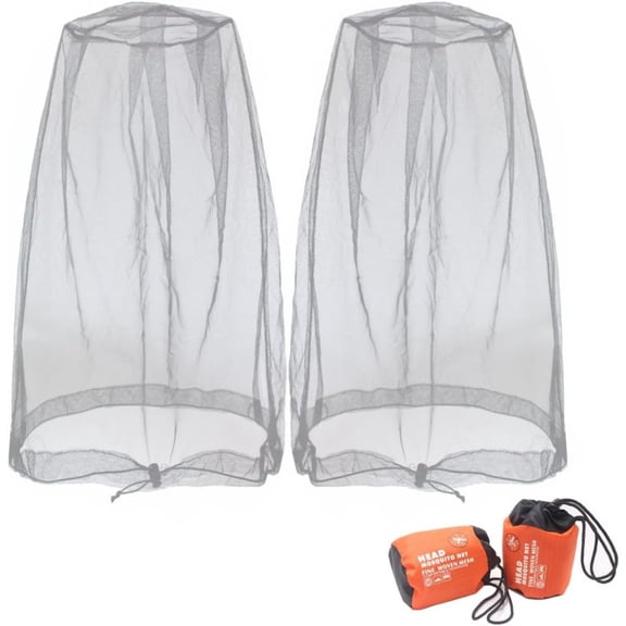 Xils 2 Pack Mosquito Head Net, 1818 Inch Fine Mesh Insect Protection Net, Full Coverage Bug Net with Drawstring, for Fishing Hiking Gardening Outdoor Activities