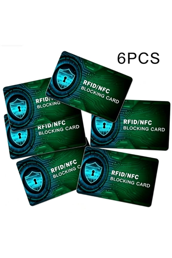 6 Pack RFID NFC Blocking Cards, 13.56MHz Anti-Skimming Credit Card Protector, Ultra Thin Wallet Blocker Card for ID Passport Debit Cards