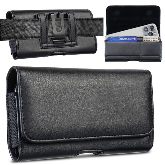 Xils Horizontal Leather Cell Phone Holster Belt Clip Case, Magnetic Closure Phone Pouch with Card Slots, Compatible with iPhone Samsung Galaxy 6.7 Inch Phones