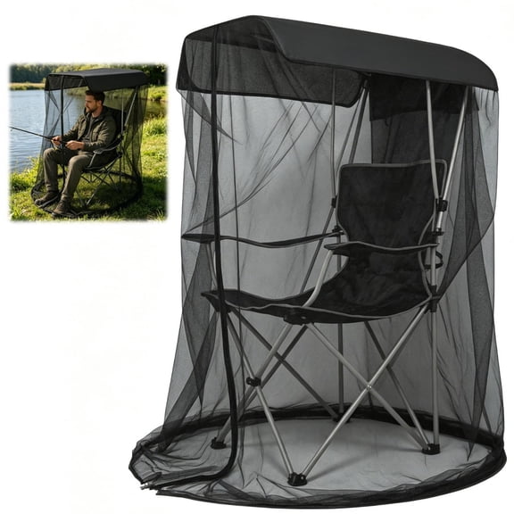 Xils Outdoor Camping Chair Mosquito Net Cover with Sun Canopy, Universal Foldable Lawn Chair Bug Screen, Zipper Anti-Insect Mesh for Fishing Beach Sports Watching