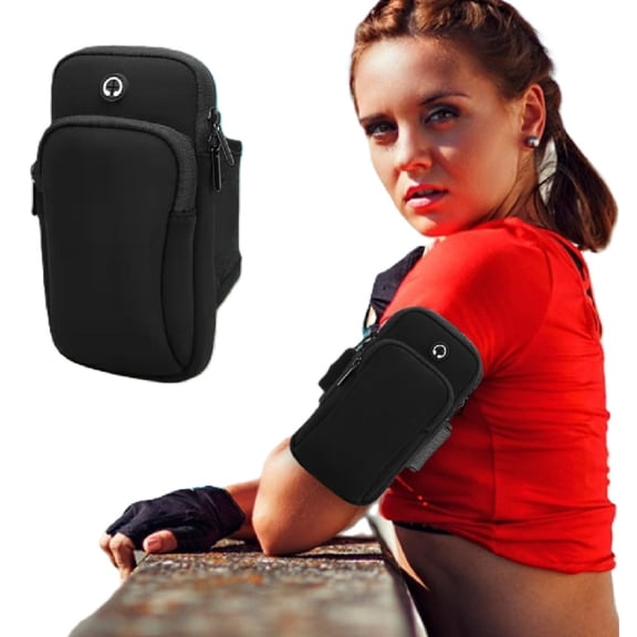 Xils Phone Holder for Running, Universal Adjustable Arm Band Key Card Bag Fit Gym Jogging Hiking Exercise Walking Workout, Running Armband for Phone Under 7 Inch(Black)