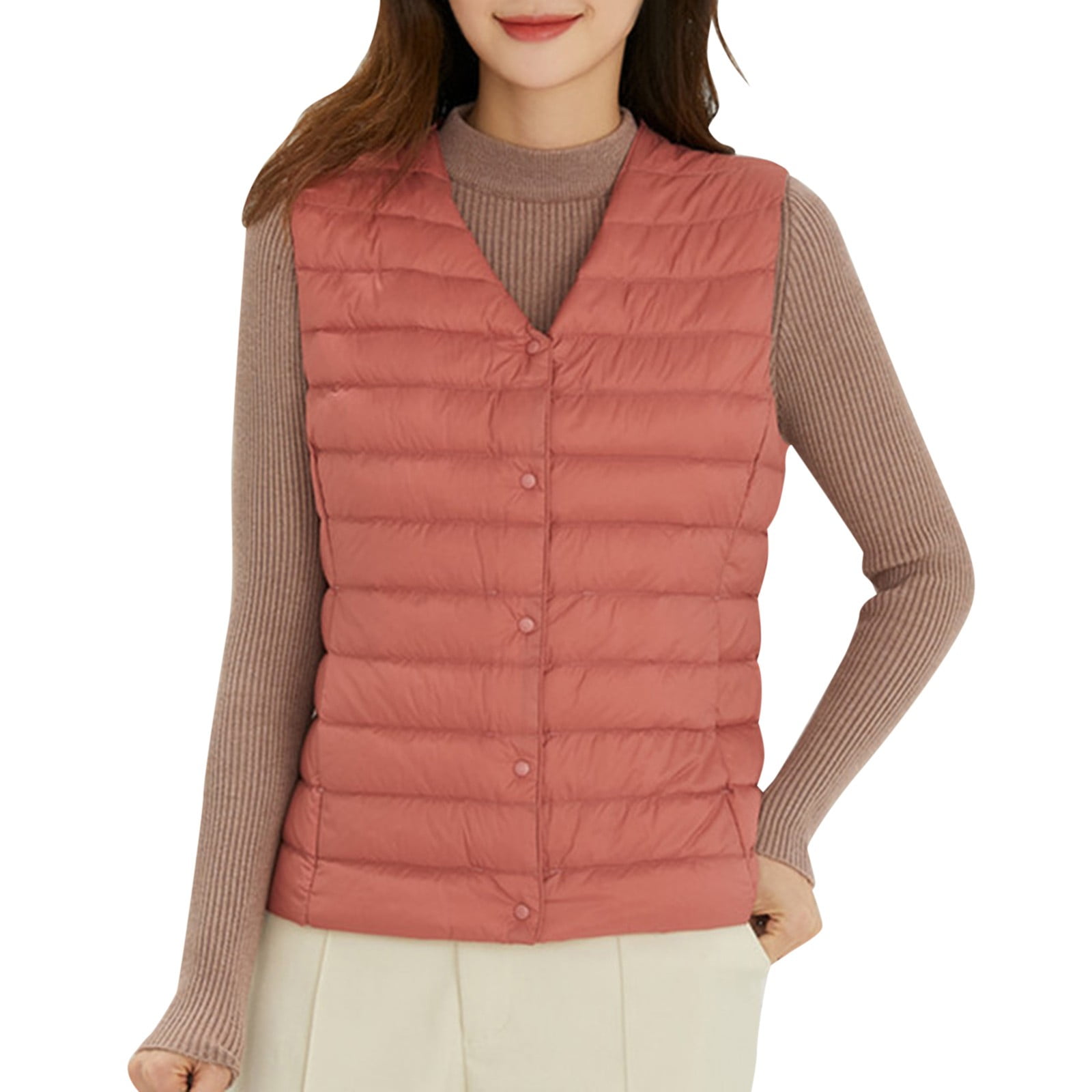 Ximssnen Women s Lightweight Down Vest V Neck Button Down Packable Puffer Vest Ultra Light Slim Fit Sleeveless Waistcoat Walmart