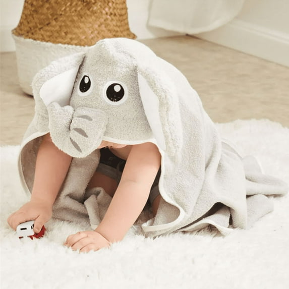 XinLe Baby Hooded Towels Soft Cotton Baby Bath Towel with Elephant Ear 35" x 35" for Newborn Toddler Infants Babie Ultra Absorbent Gifts for Mom Boy and Girl Unisex (Grey Elephant)