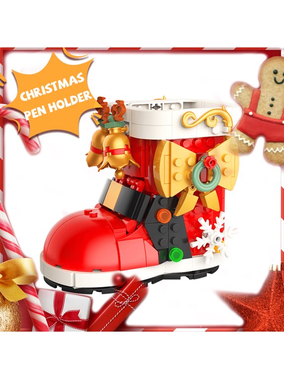 Christmas Snow Boot Model Pen Holder Building Blocks Set Home Decoration Model Building Kits Build and Display Set for Christmas Party Decoration