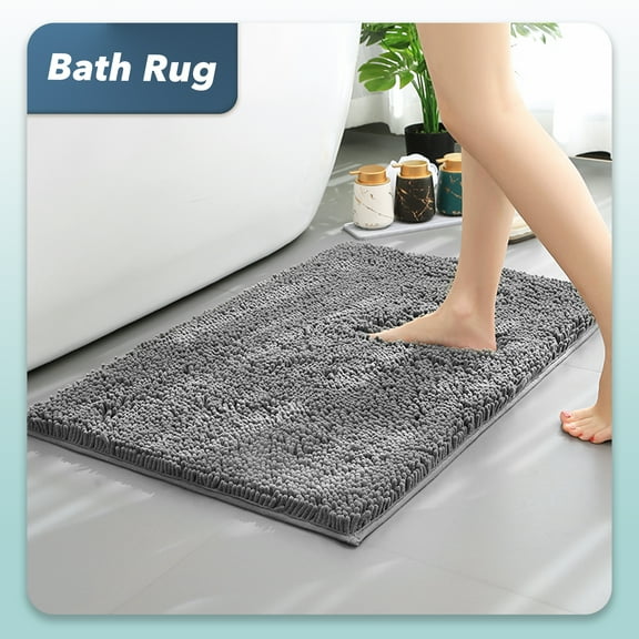 XinLe Luxury Bathroom Rug Mat Gifts for Mom Non-Slip Plush Rugs Extra Soft and Absorbent Machine Wash Dry Chenille Bath Mats for Bathroom Floor Tub and Shower 16"×24" Dark Grey