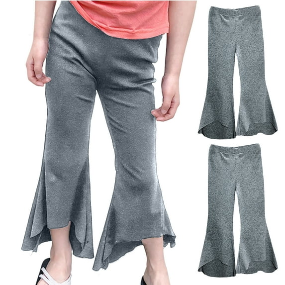 XinLfly 2PC Girls Flare Leggings, Yoga Pants for Kids, Solid Color High Waisted Bell Bottoms for Dance Workout,2PC Gray,2PC Gray 11-12