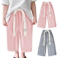 thumbnail image 1 of XinLfly 2PC Girls Ice Silk Loose Straight Trouser Elastic Waist Pants Casual Wide Leg Solid Color Long Trouser,1PC Pink+1PC Gray,5T, 1 of 6