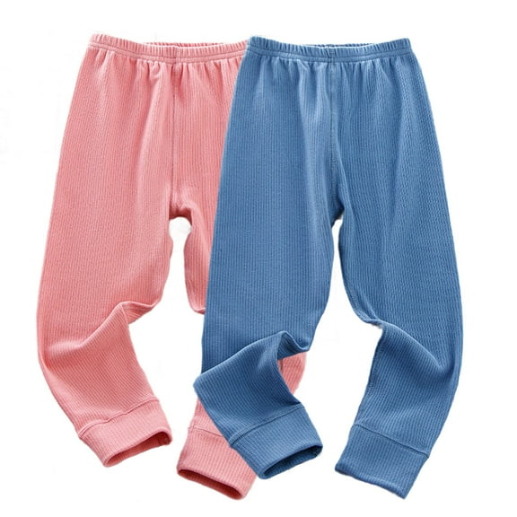 XinLfly 2PC Kids Girls Boys Thermal Pants Casual Baby Solid Color Elastic Waist Long Underwear Bottom Trousers,1PC Pink 1PC Blue, 8-9
