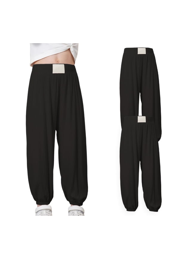 2Pack Kids'Breathable Quick Dry Ice Silk Pants,Unisex Loose Anti-Mosquito, Sun Protection, Elastic Waist, Cuffed Ankles Sweatpants,2PC Black,5T