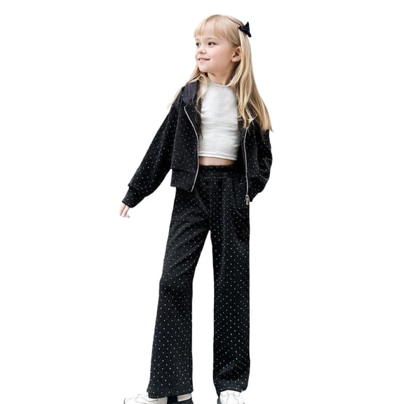 XinLfly 2Pcs Girls Glitter Outfits Sequin Hoodie Sweatshirt with Zippert Pants Set Kids Clothing for Party,Black, 11-12