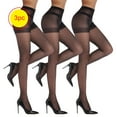 thumbnail image 1 of XinLfly 3 Pairs Women's Sheer Tights - 20D Control Top Pantyhose with Reinforced Toes Sexy Pantyhose Tights for Women,Black,L, 1 of 4