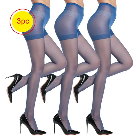 XinLfly 3 Pairs Women's Sheer Tights - 20D Control Top Pantyhose with Reinforced Toes Sexy Pantyhose Tights for Women,Blue,XL