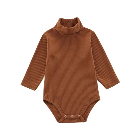 XinLfly Baby Bodysuit Long Sleeve High Neck Boys Girls Romper,100% Cotton Unisex Baby Clothes Button Triangle Crawler Outfit,Brown,9M