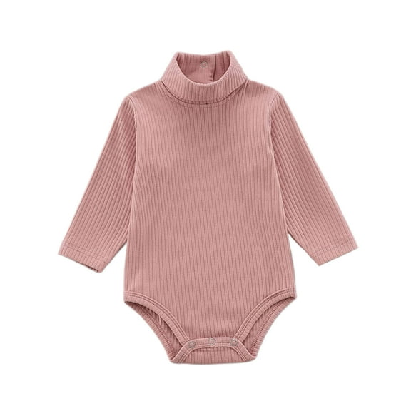 XinLfly Baby Bodysuit Long Sleeve High Neck Boys Girls Romper,100% Cotton Unisex Baby Clothes Button Triangle Crawler Outfit,Pink,12-18M