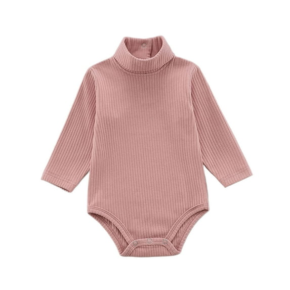XinLfly Baby Bodysuit Long Sleeve High Neck Boys Girls Romper,100% Cotton Unisex Baby Clothes Button Triangle Crawler Outfit,Pink,12-18M