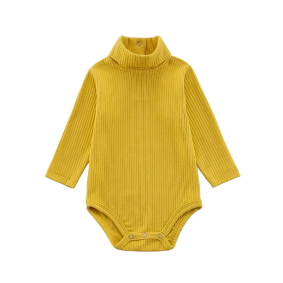 XinLfly Baby Bodysuit Long Sleeve High Neck Boys Girls Romper,100% Cotton Unisex Baby Clothes Button Triangle Crawler Outfit,Yellow,12M