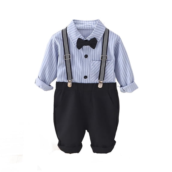 XinLfly Baby Boys Outfit Sets Autumn Winter Kids Bowtie Gentleman T-Shirt Tops Suspender Pants 2Pcs Streetwear,Blue,5T