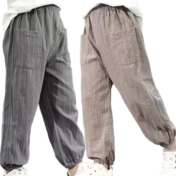 XinLfly Baby Kids Pants for Boys Girls Casual Soft Cotton Linen Pants with Pocket Summer Anti-Mosquito Trousers for Unisex,Brown,3-4T
